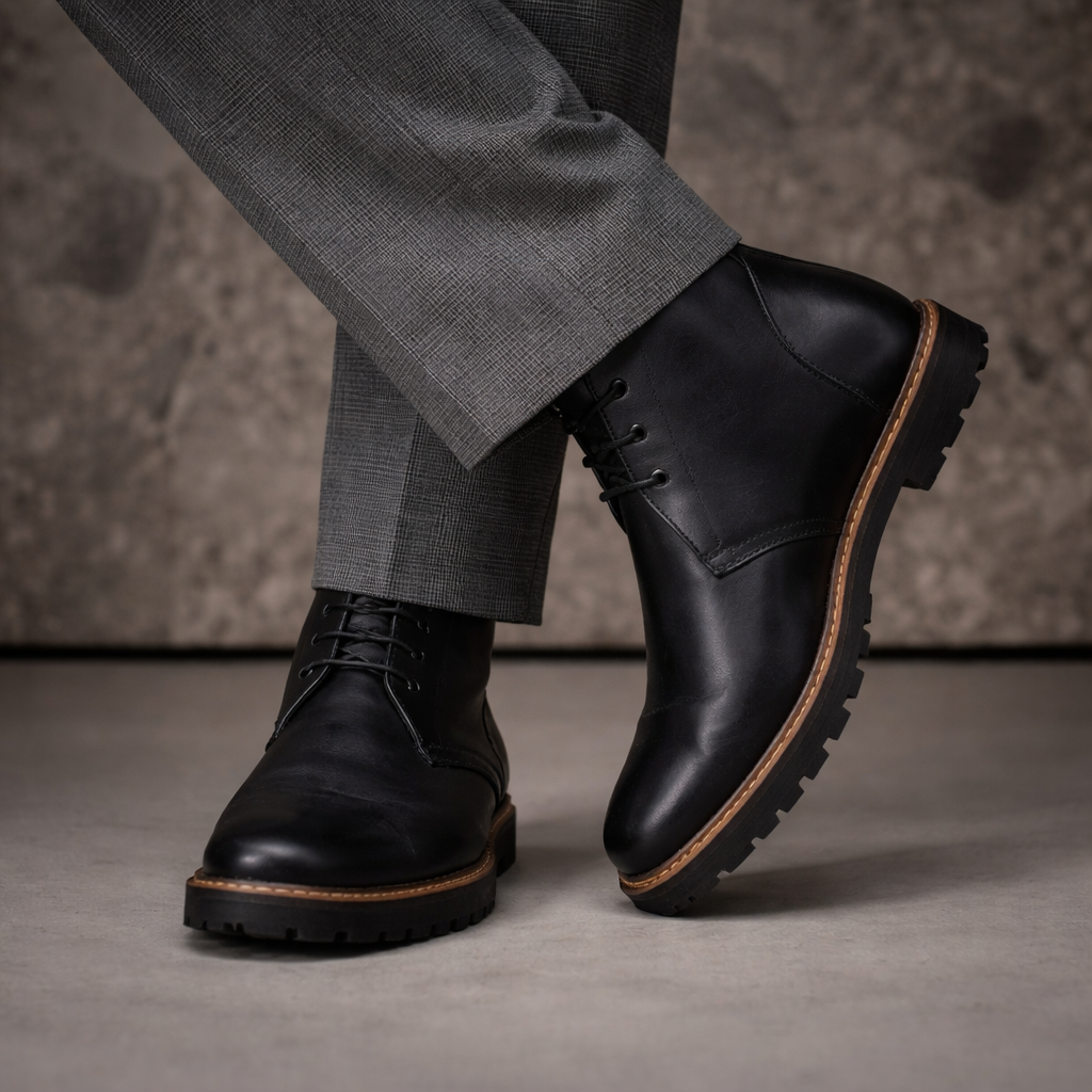 Botin 3028 En Cuero Hombre Negro