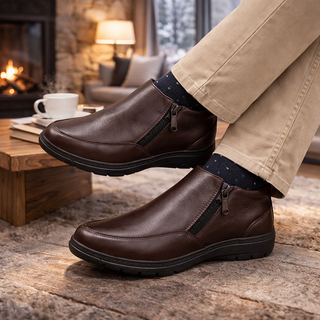 Botines 2807 de cuero para hombre, detalle de la cremallera lateral