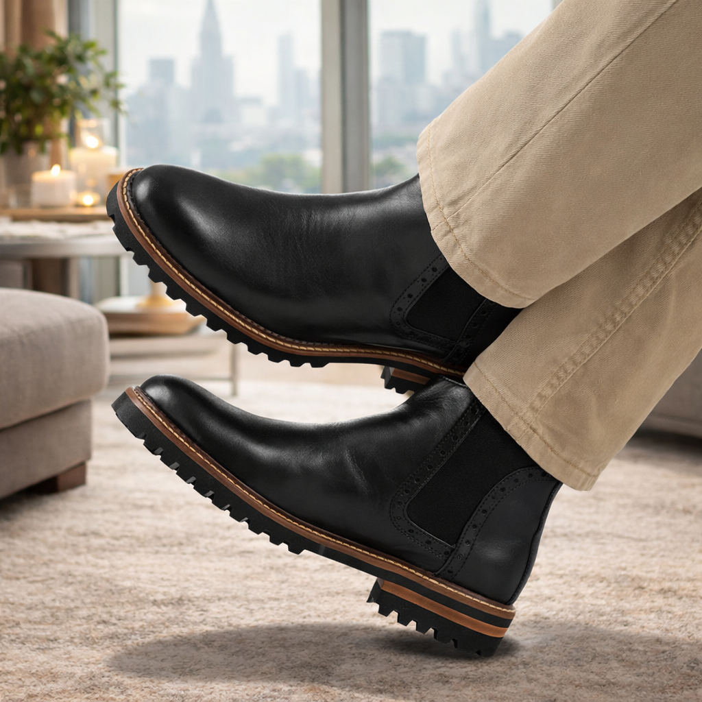 Botin 3044 En Cuero Hombre Negro