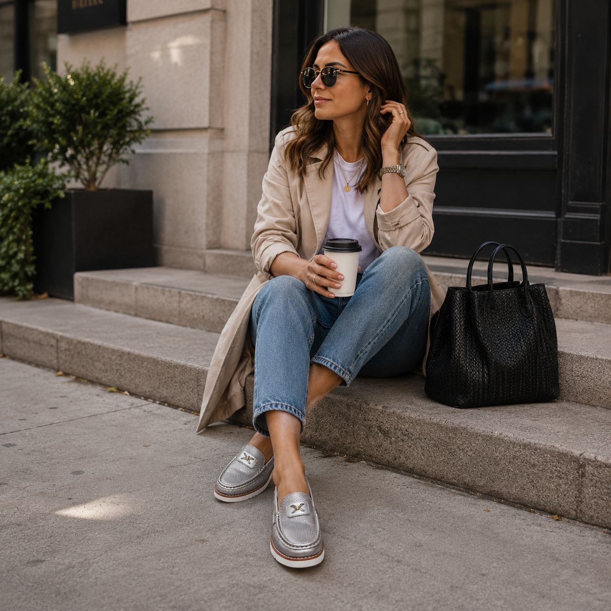 Mocasin 40-260 grafito en cuero para mujer