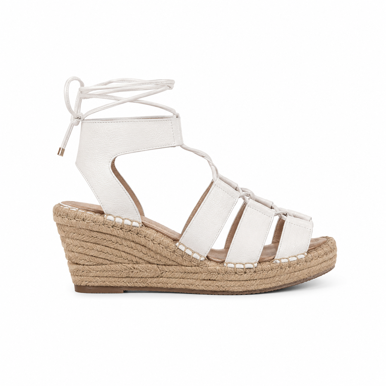 Sandalia Plataforma 4385 en cuero y yute Blanco