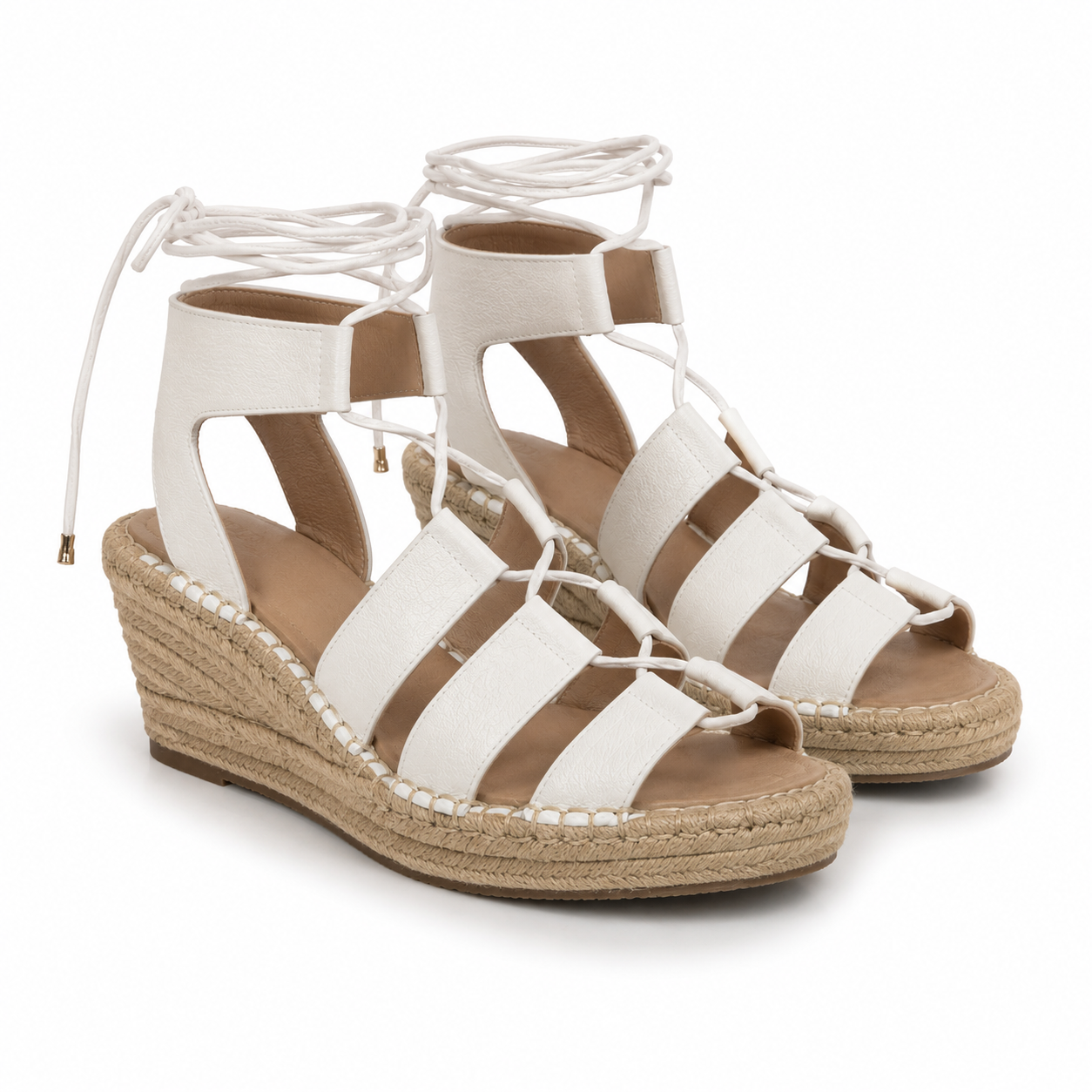 Sandalia Plataforma 4385 en cuero y yute Blanco