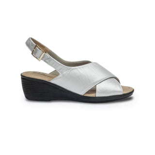 Sandalia de cuña 7858 de cuero para mujer color Plata