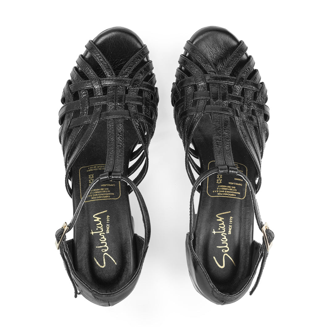 Sandalia tacon Elvira 01 Cuero Mujer Negro