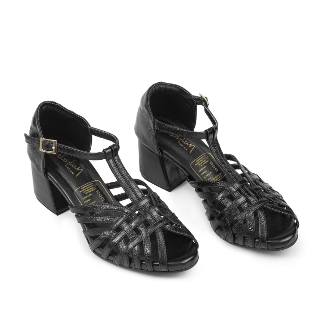 Sandalia tacon Elvira 01 Cuero Mujer Negro