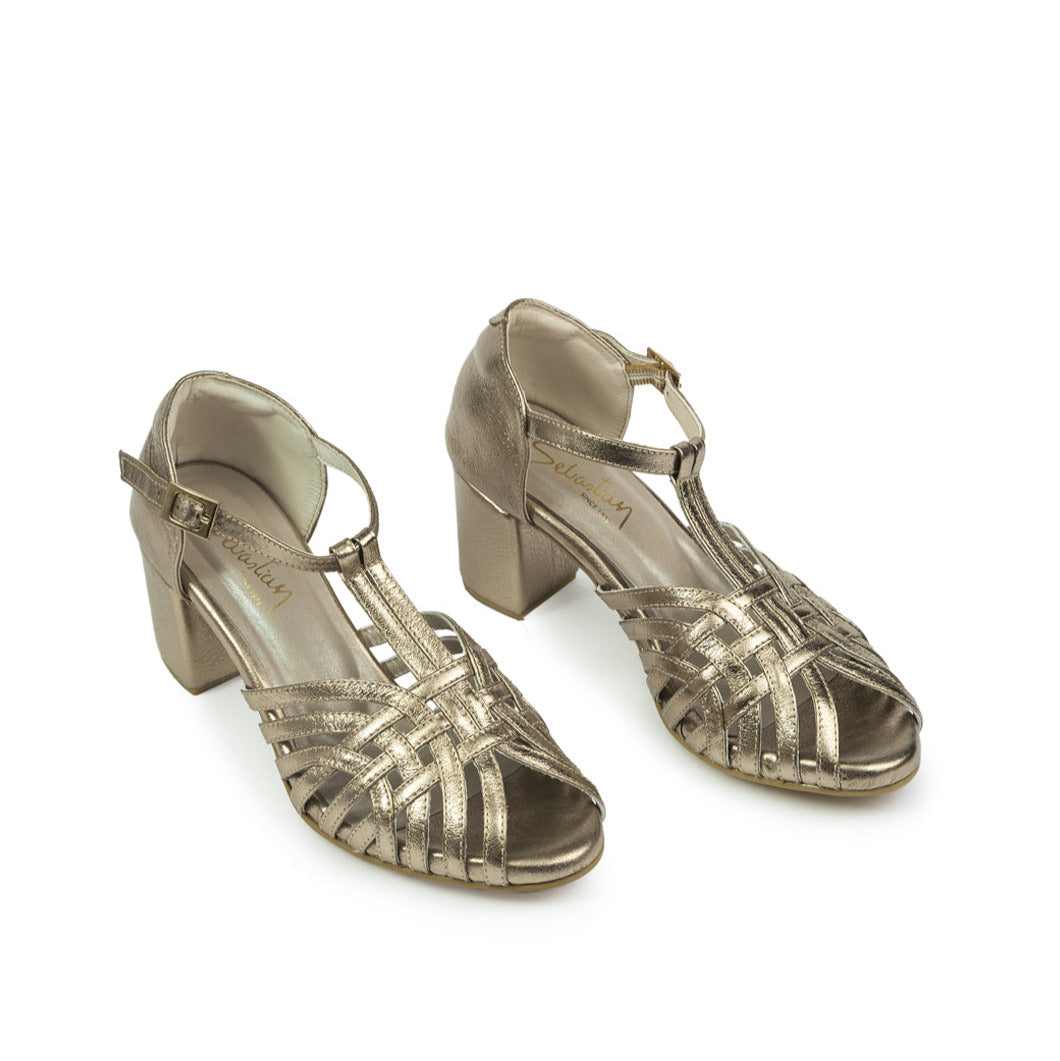 Sandalia Tacon Elvira 01 Cuero Mujer Plomo