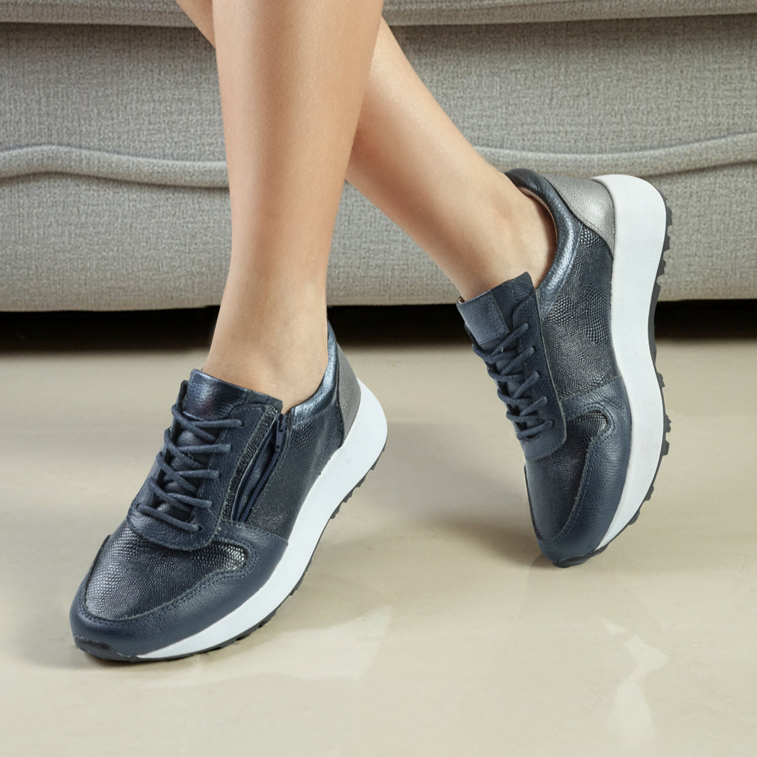 Deportivo de cuero mujer Azul Glamurosa