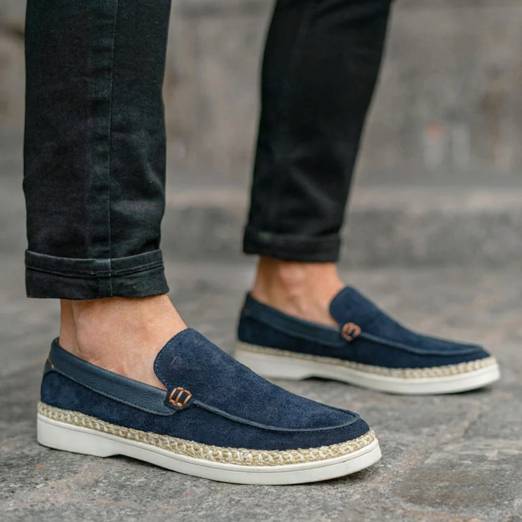 Mocasin 2054 En Cuero Hombre Azul