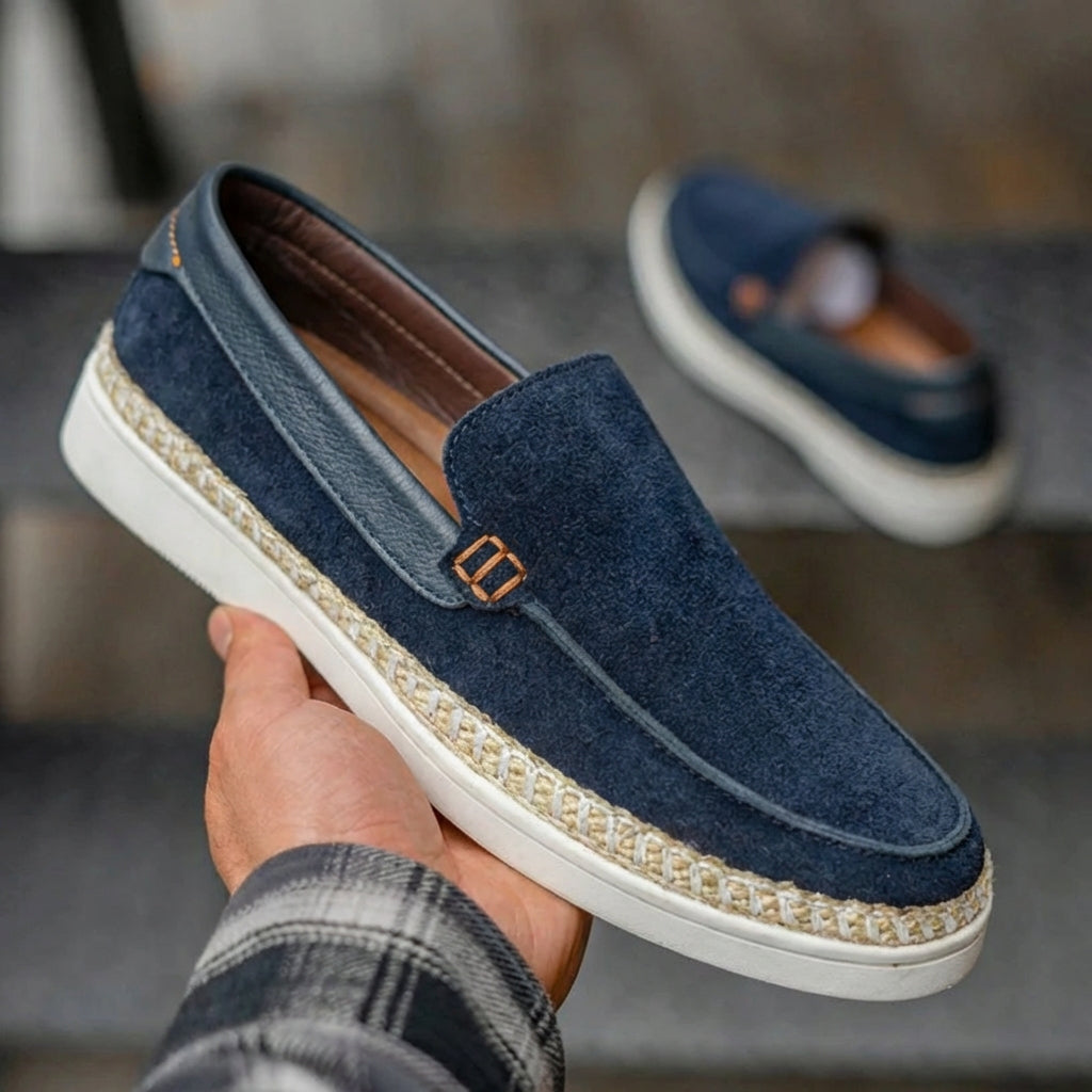 Mocasin 2054 En Cuero Hombre Azul