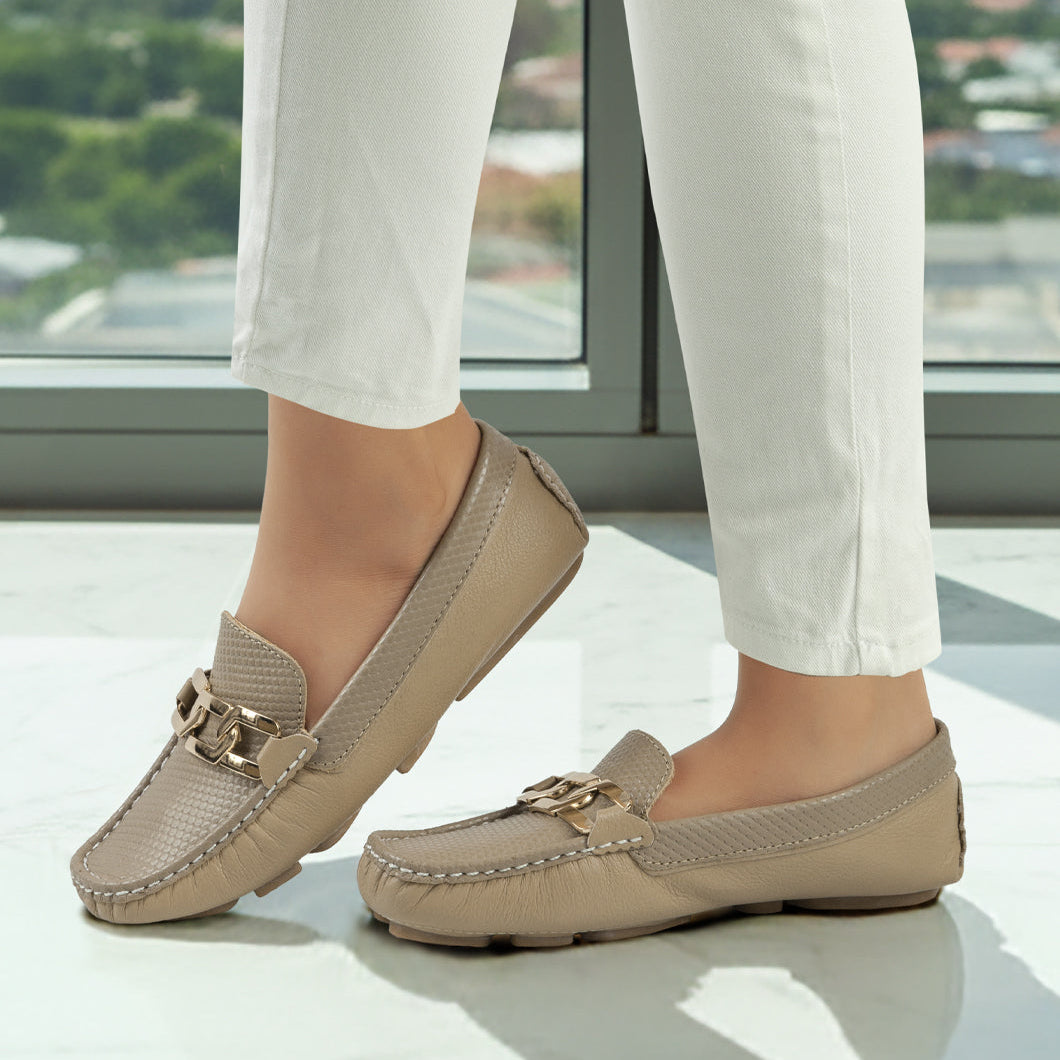 Mocasines H617 Cuero Mujer Taupe