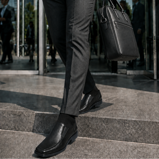 Zapatos casuales de cuero sin cordones con punta cuadrada vistos de frente