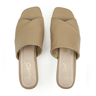 Sandalia de tacón Mariana de cuero para mujer color Almendra, vista superior
