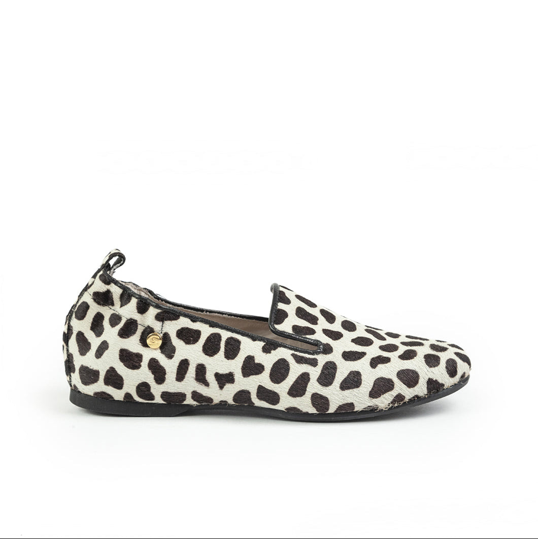Baletas Slipers En Cuero Mujer Blanco x Animal Print