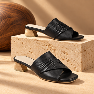 Sandalia de tacón Nata 2 de cuero para mujer