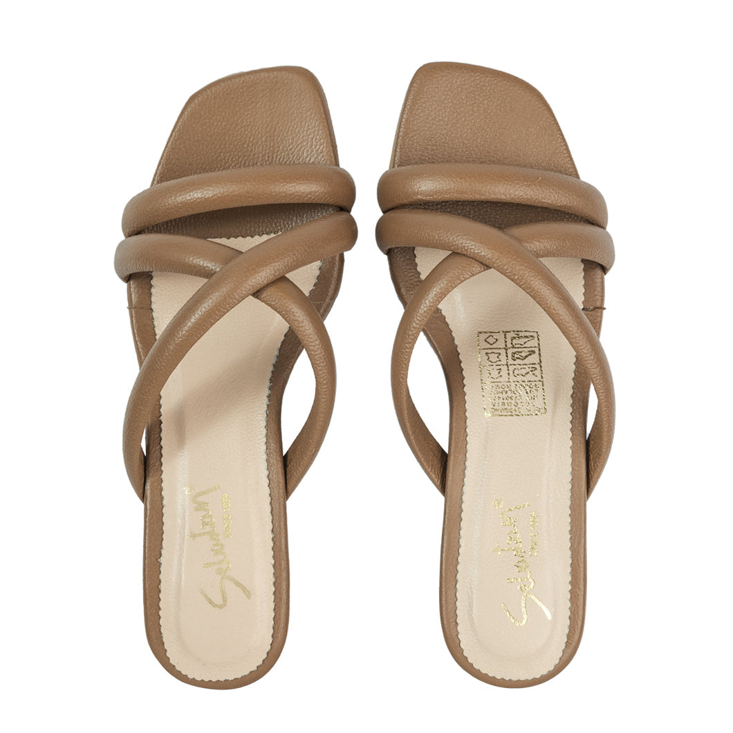 Sandalia tacon Valeria cuero mujer Miel