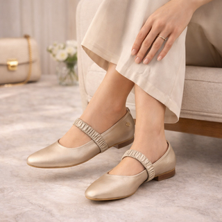 Baletas Samara de cuero para mujer color Peltre, puestas