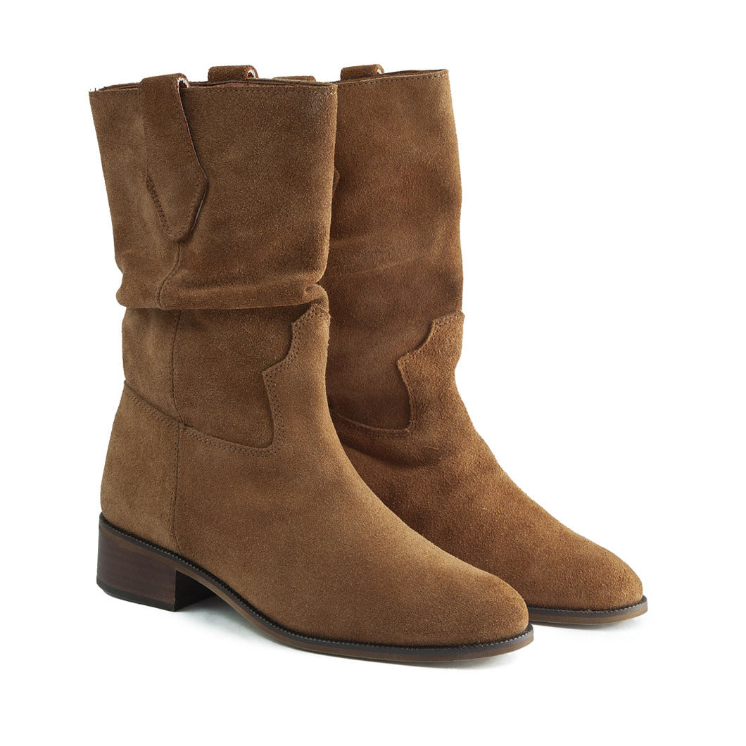 Botines 8650 de cuero para mujer color Miel, vista angular del par – Sebastian & Salvatore