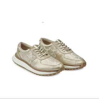 Deportivo Luisa 3 de cuero para mujer color Oro Folia, vista angular del par – Sebastian & Salvatore