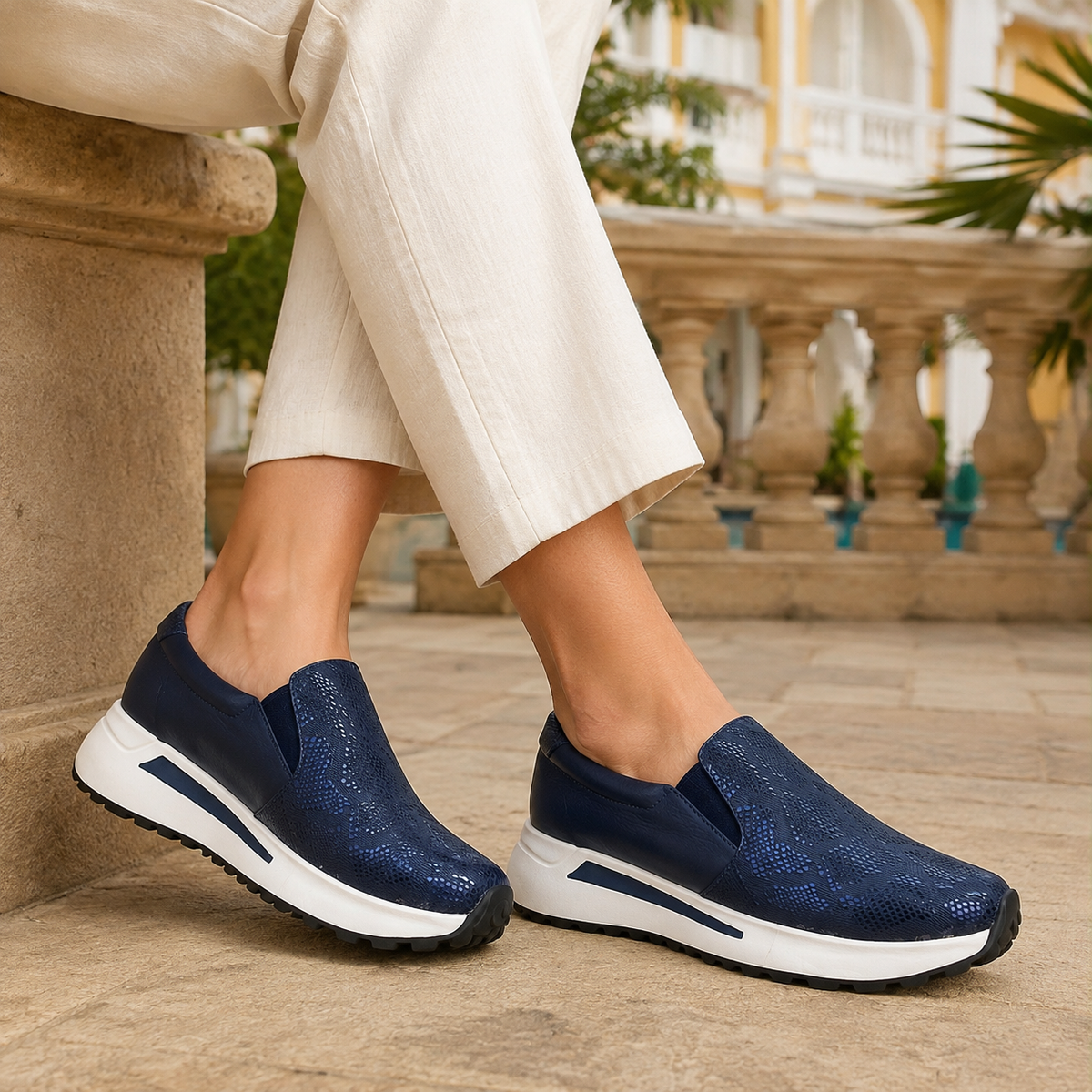 Deportivo Renata 2 de cuero para mujer