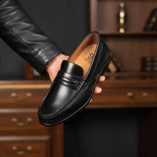 Mocasines 2239 de cuero para hombre, detalle de la costura de moc