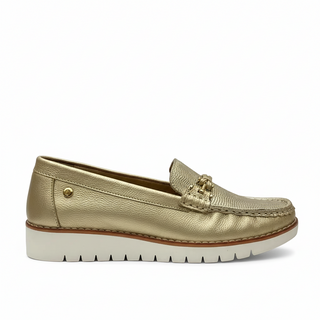 Mocasín 40-215 de cuero para mujer color Oro, vista lateral