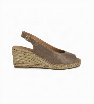 Sandalia de cuña 4373 de cuero para mujer color Moca, vista lateral