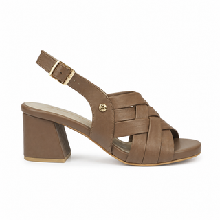 Sandalias de tacón Martina de cuero para mujer color Coffy, vista lateral