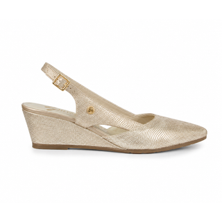 Tacones de cuña 10564 de cuero para mujer color Oro Folia, vista lateral izquierda