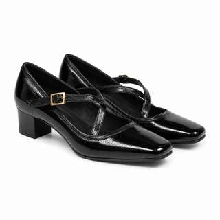 Zapatos de tacón 809 para mujer color Negro Folia, vista angular del par – Sebastian & Salvatore